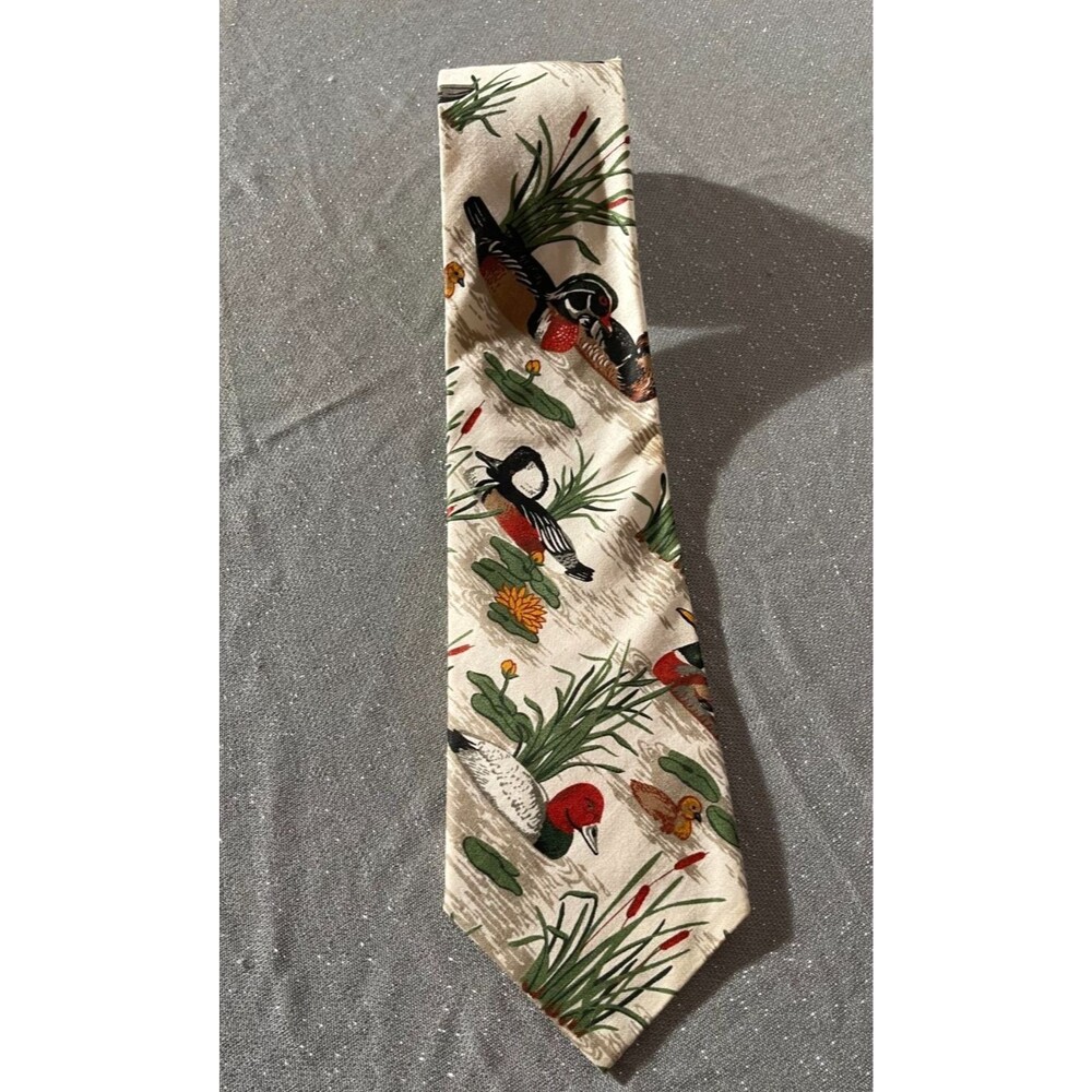 Vintage 90s Mallard Duck Tie 1990s Retro Handmade Novelty Print Ducks Gift